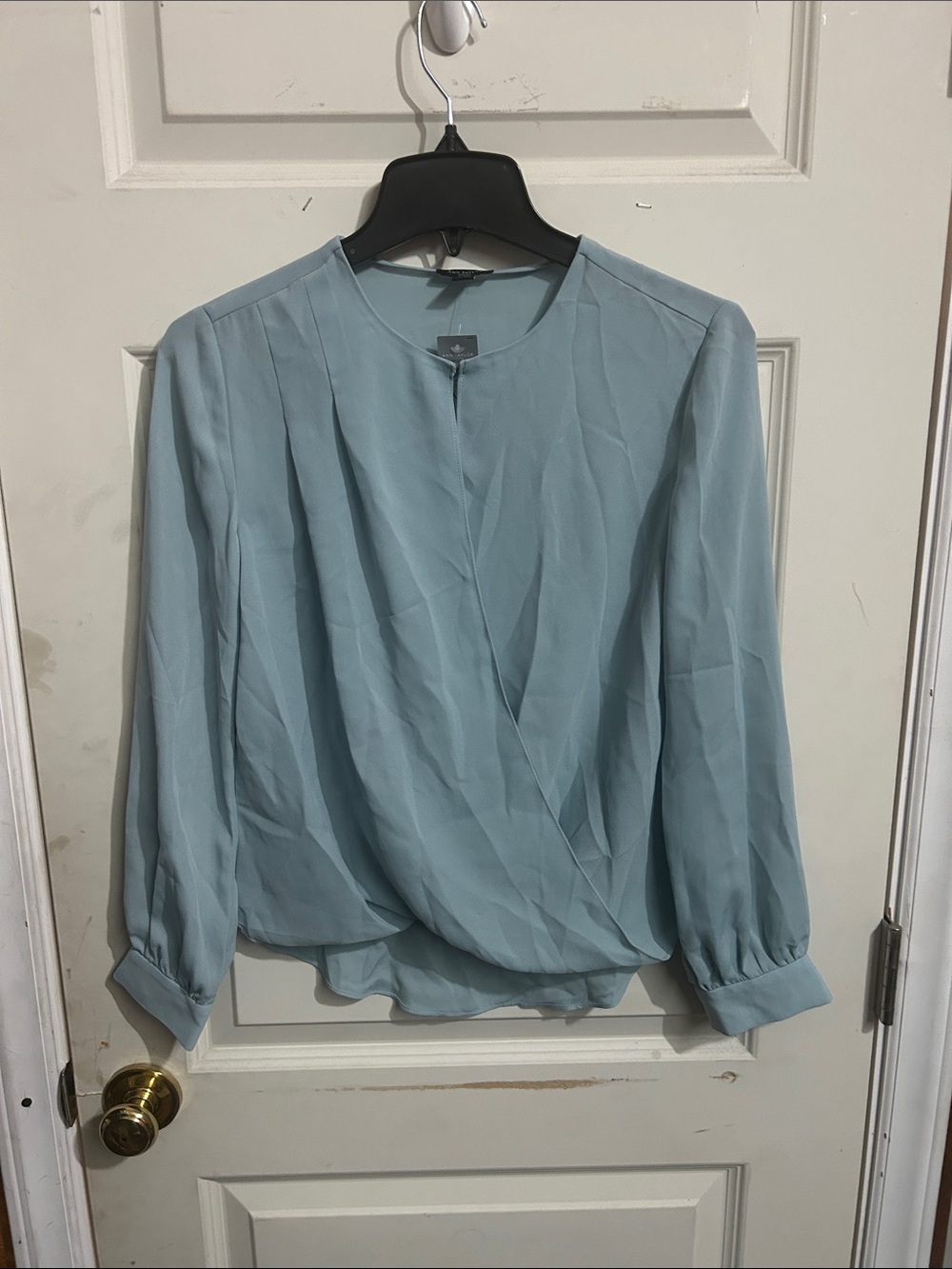 Ann Taylor Light Blue Draped Wrap-Front Blouse 070726